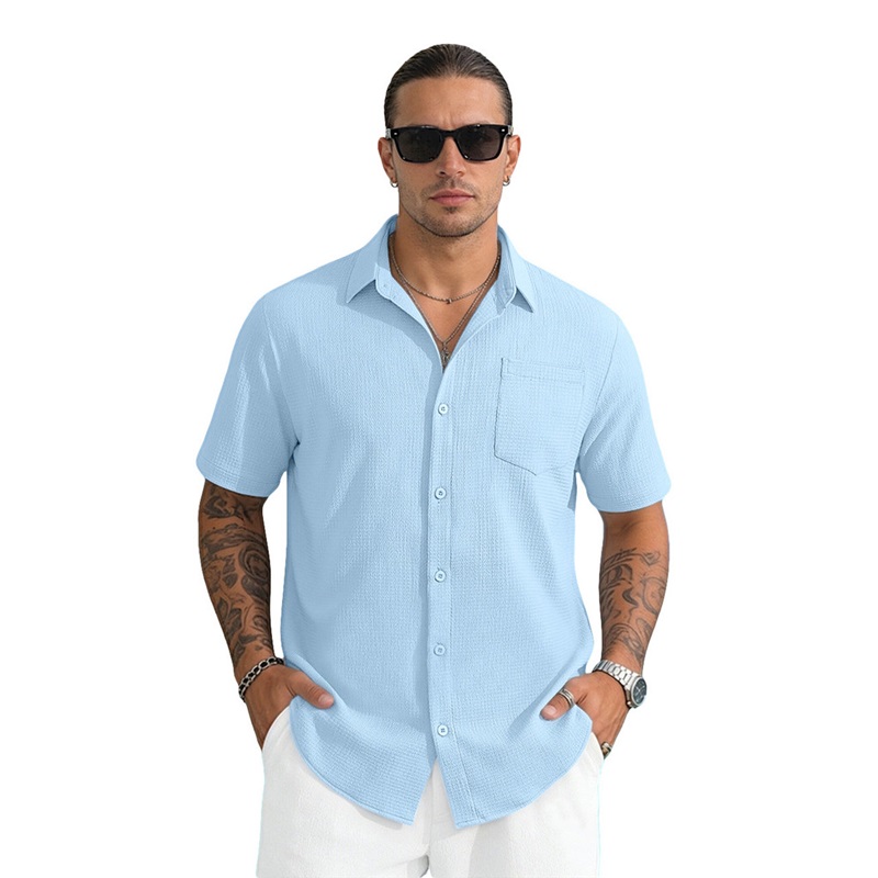 Clothes > Men's Clothing > Tops > T-Shirts  Men's Summer Loose Short Sleeve Stand Collar Shirt