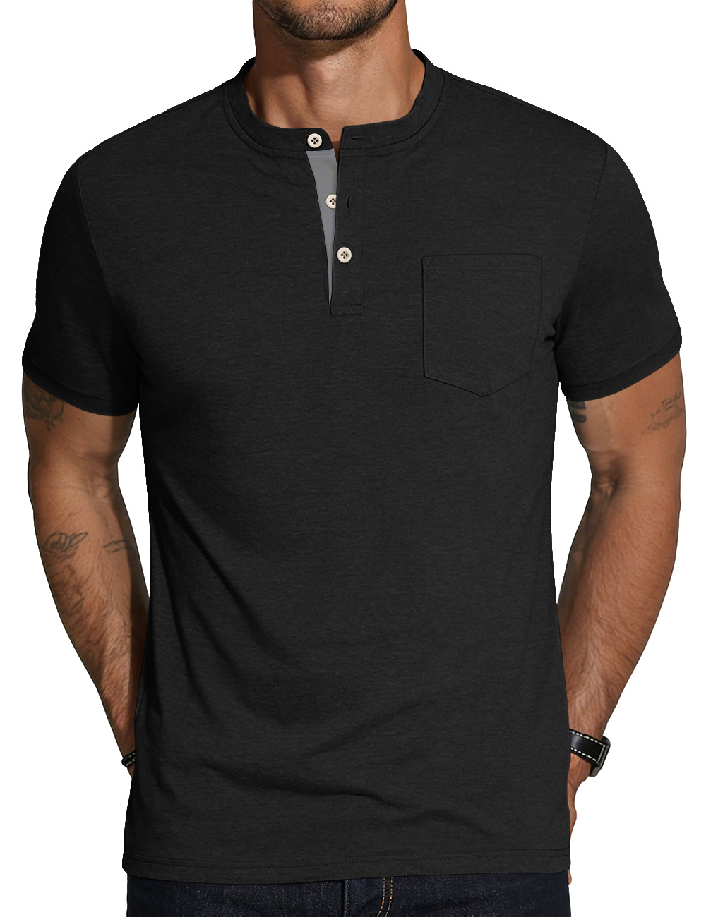 Clothes > Men's Clothing > Tops > T-Shirts  Summer Men's Shirt With Short Sleeves And Stand-up Collar