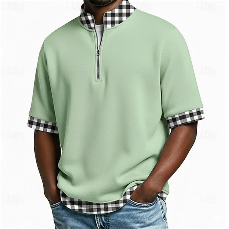 Clothes > Men's Clothing > Tops > T-Shirts  Men Short Sleeve Half Zip Lapel T-Shirt Plus Size Polo Shirt