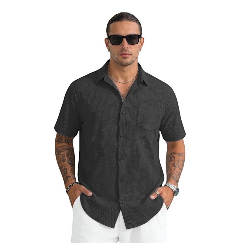 Clothes > Men's Clothing > Tops > T-Shirts  Men's Summer Loose Short Sleeve Stand Collar Shirt