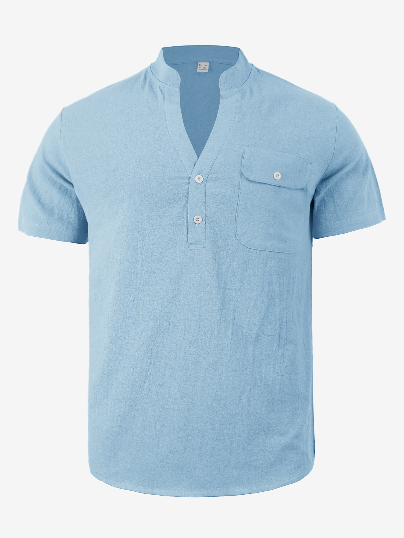 Clothes > Men's Clothing > Tops > T-Shirts  Men's Loose Short Sleeve Cotton Linen Stand Collar Shirt