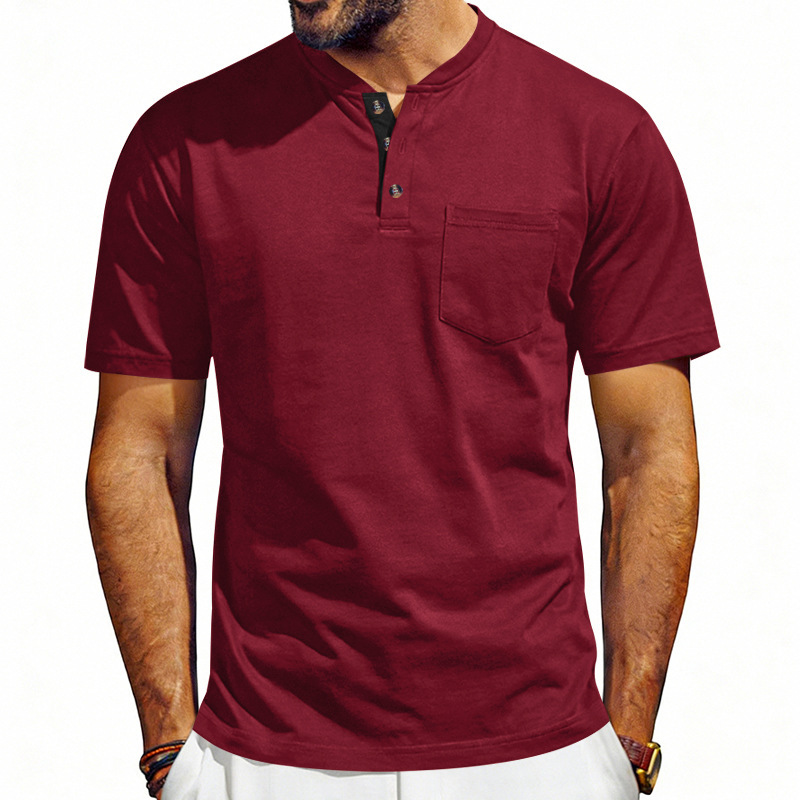 Clothes > Men's Clothing > Tops > T-Shirts  Men's Casual Short-Sleeved T-Shirt with Stand-Up Collar