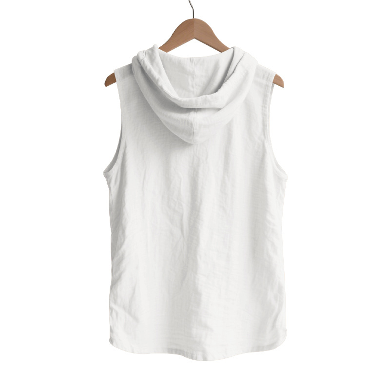 Clothes > Men's Clothing > Tops > T-Shirts  Men’s Summer Casual Sleeveless Vest Shirt: Linen, Hooded, Plain, Breathable, Loose-Fitting Top