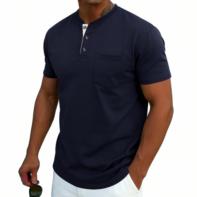 Clothes > Men's Clothing > Tops > T-Shirts  Men's Casual Short-Sleeved T-Shirt with Stand-Up Collar