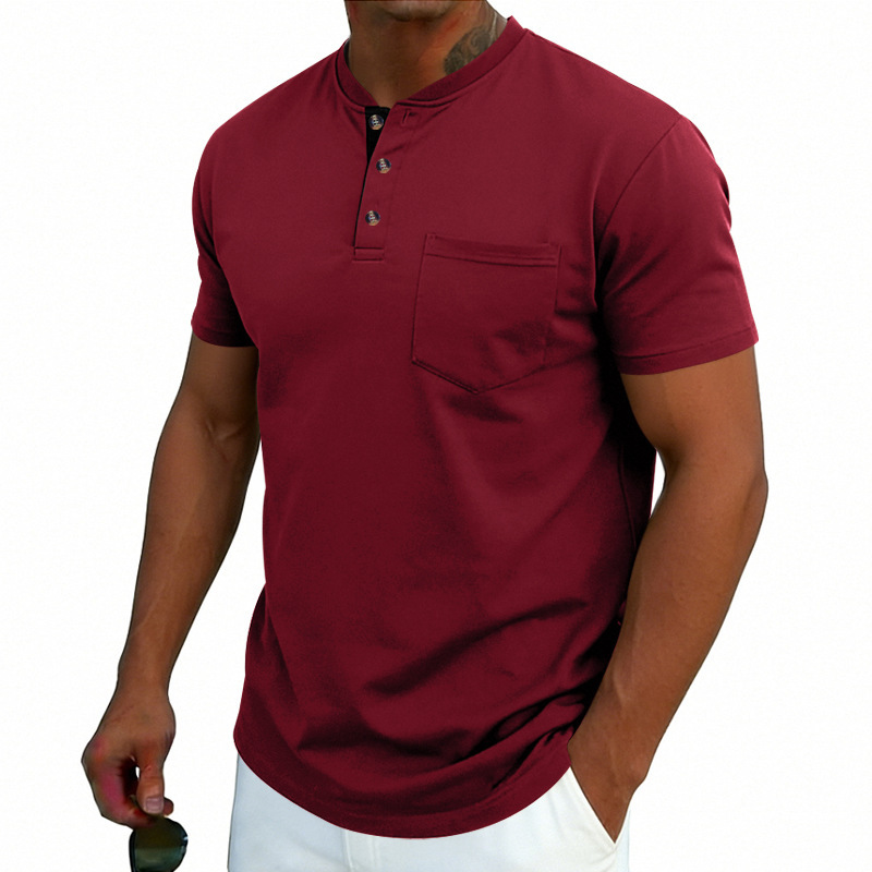 Clothes > Men's Clothing > Tops > T-Shirts  Men's Casual Short-Sleeved T-Shirt with Stand-Up Collar