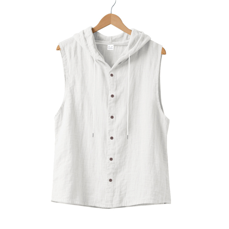 Clothes > Men's Clothing > Tops > T-Shirts  Men’s Summer Casual Sleeveless Vest Shirt: Linen, Hooded, Plain, Breathable, Loose-Fitting Top