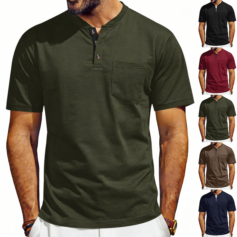Clothes > Men's Clothing > Tops > T-Shirts  Men's Casual Short-Sleeved T-Shirt with Stand-Up Collar