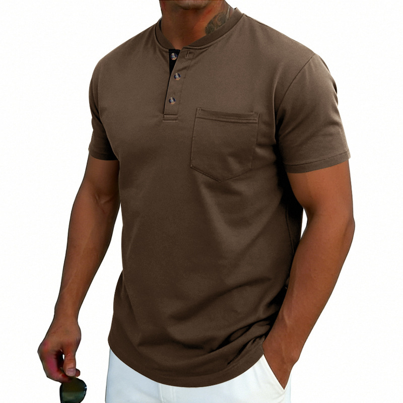 Clothes > Men's Clothing > Tops > T-Shirts  Men's Casual Short-Sleeved T-Shirt with Stand-Up Collar