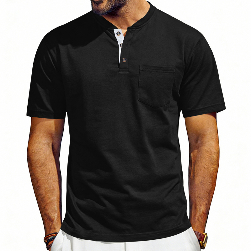 Clothes > Men's Clothing > Tops > T-Shirts  Men's Casual Short-Sleeved T-Shirt with Stand-Up Collar