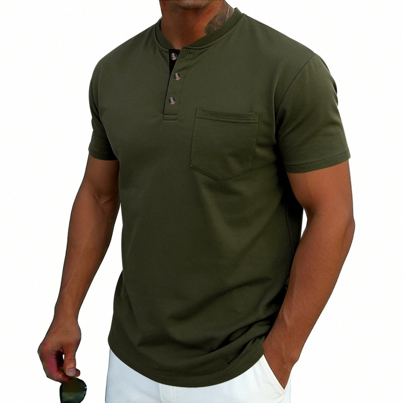 Clothes > Men's Clothing > Tops > T-Shirts  Men's Casual Short-Sleeved T-Shirt with Stand-Up Collar
