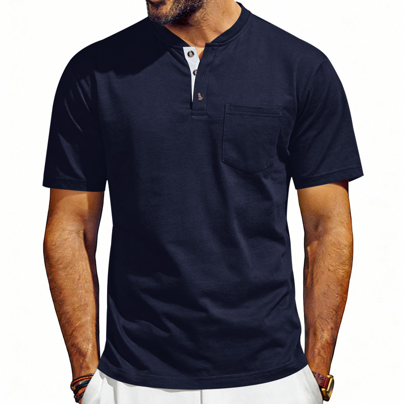 Clothes > Men's Clothing > Tops > T-Shirts  Men's Casual Short-Sleeved T-Shirt with Stand-Up Collar