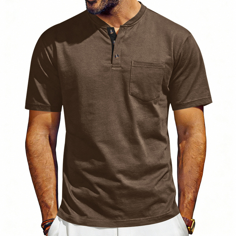 Clothes > Men's Clothing > Tops > T-Shirts  Men's Casual Short-Sleeved T-Shirt with Stand-Up Collar
