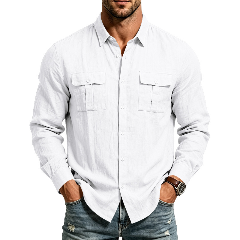Clothes > Men's Clothing > Tops > Shirts Men’s Linen Shirt with a Clutch Collar and Long Sleeves in a ‘Spring-Autumn’ Style: Versatile and Breathable