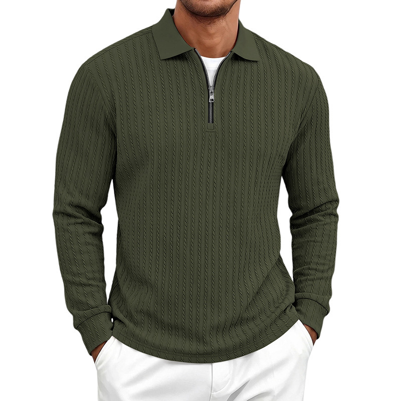 Clothes > Men's Clothing > Tops > Shirts  Autumn Men’s Checked Polo Shirt with a Lapel Collar, New Casual Style with a Zip Fastening and Long Sleeves