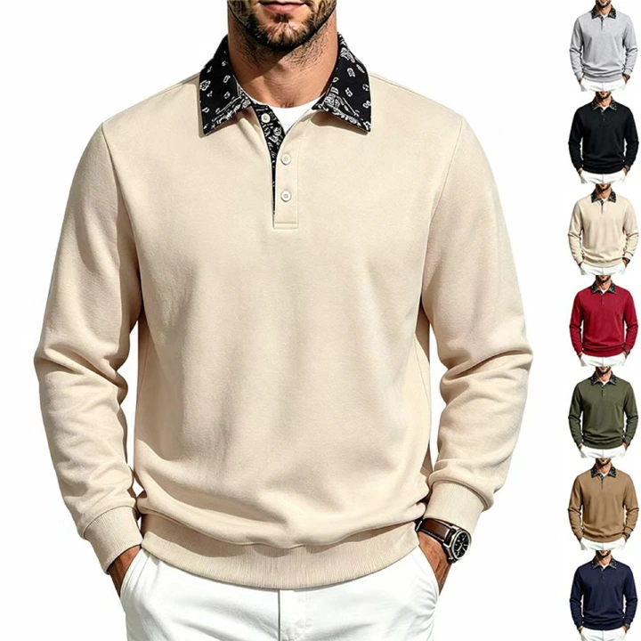 Clothes > Men's Clothing > Tops > Sweatshirts & Hoodies Men’s Autumn/Winter Casual Versatile Long-Sleeved Polo-Style Sweatshirt
