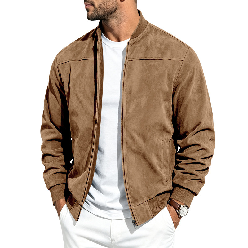 Clothes > Men's Clothing > Tops > Jackets & Coats New Men’s Autumn/Winter Versatile Casual Suede Jacket with Long Sleeves and a Zip Fastening for Active Leisure