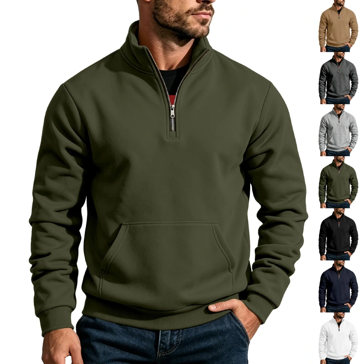 Clothes > Men's Clothing > Tops > Sweatshirts & Hoodies Men’s Autumn/Winter Relaxed-Fit Casual Hoodie with a High Collar and Insulated Long Sleeves