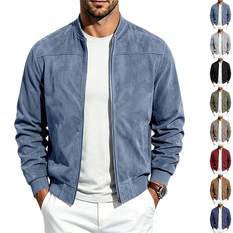 Clothes > Men's Clothing > Tops > Jackets & Coats New Men’s Autumn/Winter Versatile Casual Suede Jacket with Long Sleeves and a Zip Fastening for Active Leisure