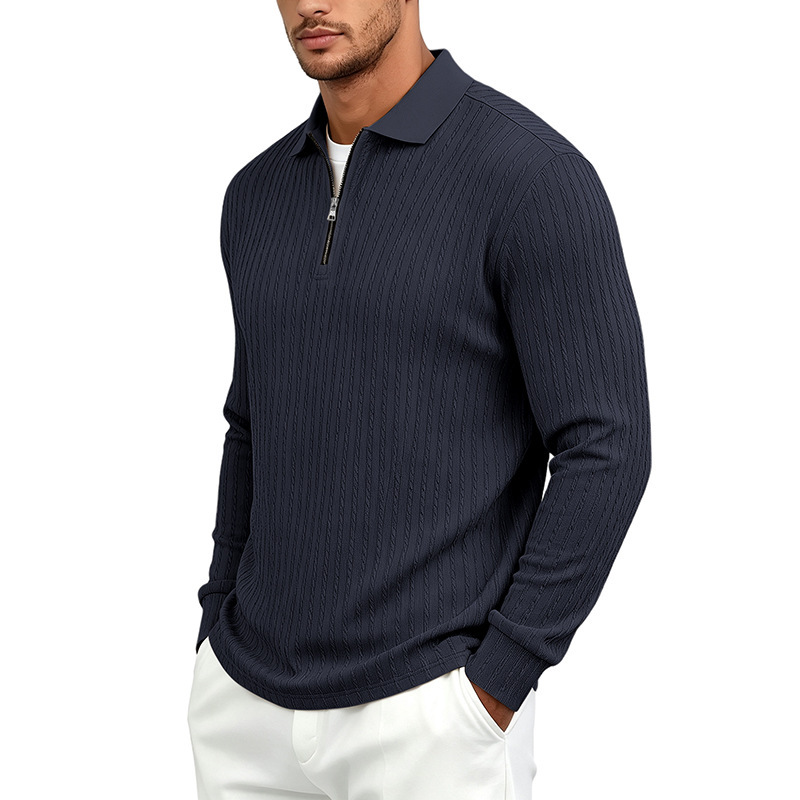 Clothes > Men's Clothing > Tops > Shirts  Autumn Men’s Checked Polo Shirt with a Lapel Collar, New Casual Style with a Zip Fastening and Long Sleeves