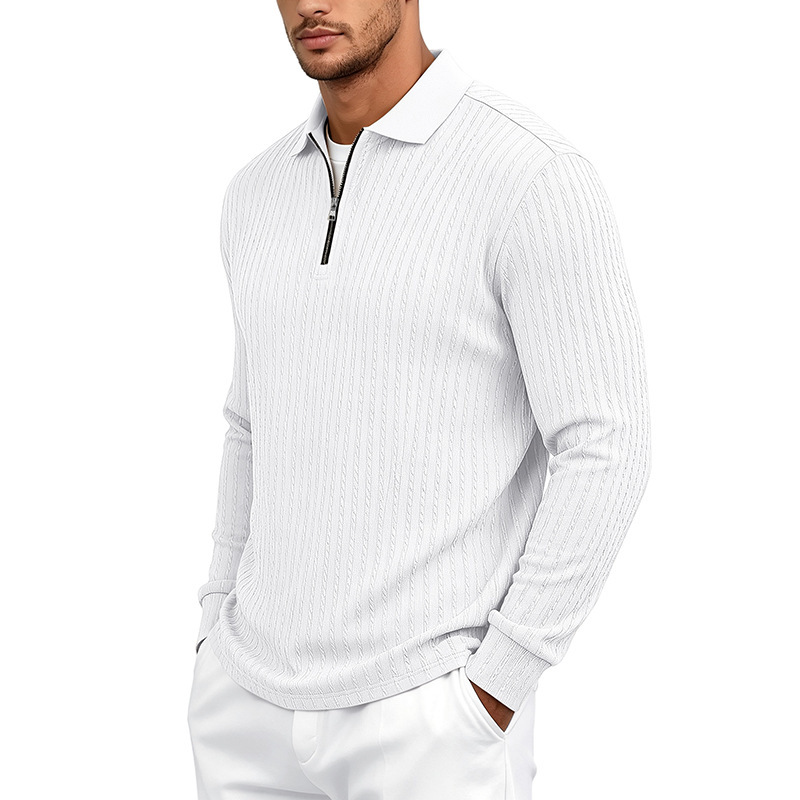Clothes > Men's Clothing > Tops > Shirts  Autumn Men’s Checked Polo Shirt with a Lapel Collar, New Casual Style with a Zip Fastening and Long Sleeves