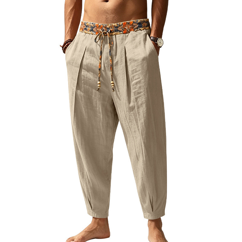 Clothes > Men's Clothing > Bottoms > Pants > Casual  Loose-fitting Straight-leg Linen Trousers for Men