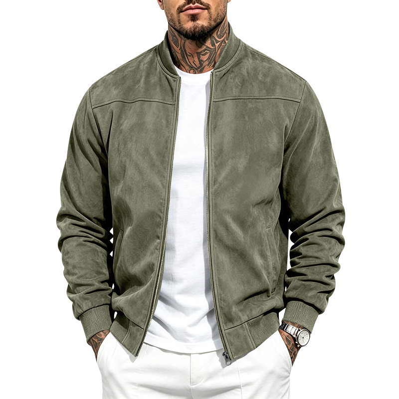 Clothes > Men's Clothing > Tops > Jackets & Coats New Men’s Autumn/Winter Versatile Casual Suede Jacket with Long Sleeves and a Zip Fastening for Active Leisure