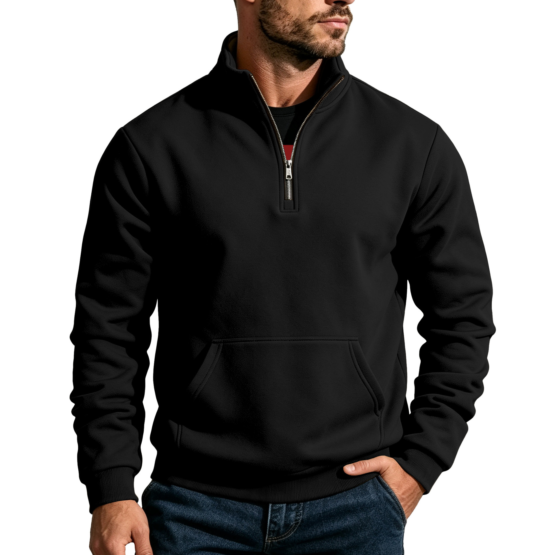 Clothes > Men's Clothing > Tops > Sweatshirts & Hoodies Men’s Autumn/Winter Relaxed-Fit Casual Hoodie with a High Collar and Insulated Long Sleeves