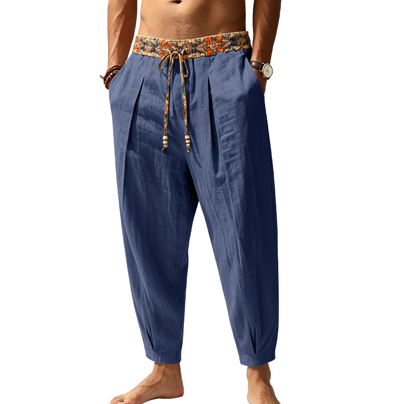 Clothes > Men's Clothing > Bottoms > Pants > Casual  Loose-fitting Straight-leg Linen Trousers for Men