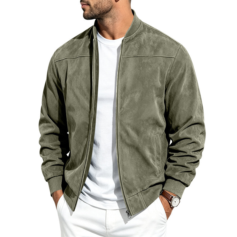 Clothes > Men's Clothing > Tops > Jackets & Coats New Men’s Autumn/Winter Versatile Casual Suede Jacket with Long Sleeves and a Zip Fastening for Active Leisure