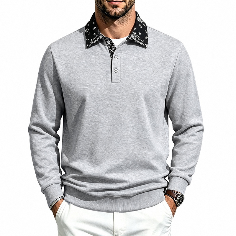 Clothes > Men's Clothing > Tops > Sweatshirts & Hoodies Men’s Autumn/Winter Casual Versatile Long-Sleeved Polo-Style Sweatshirt