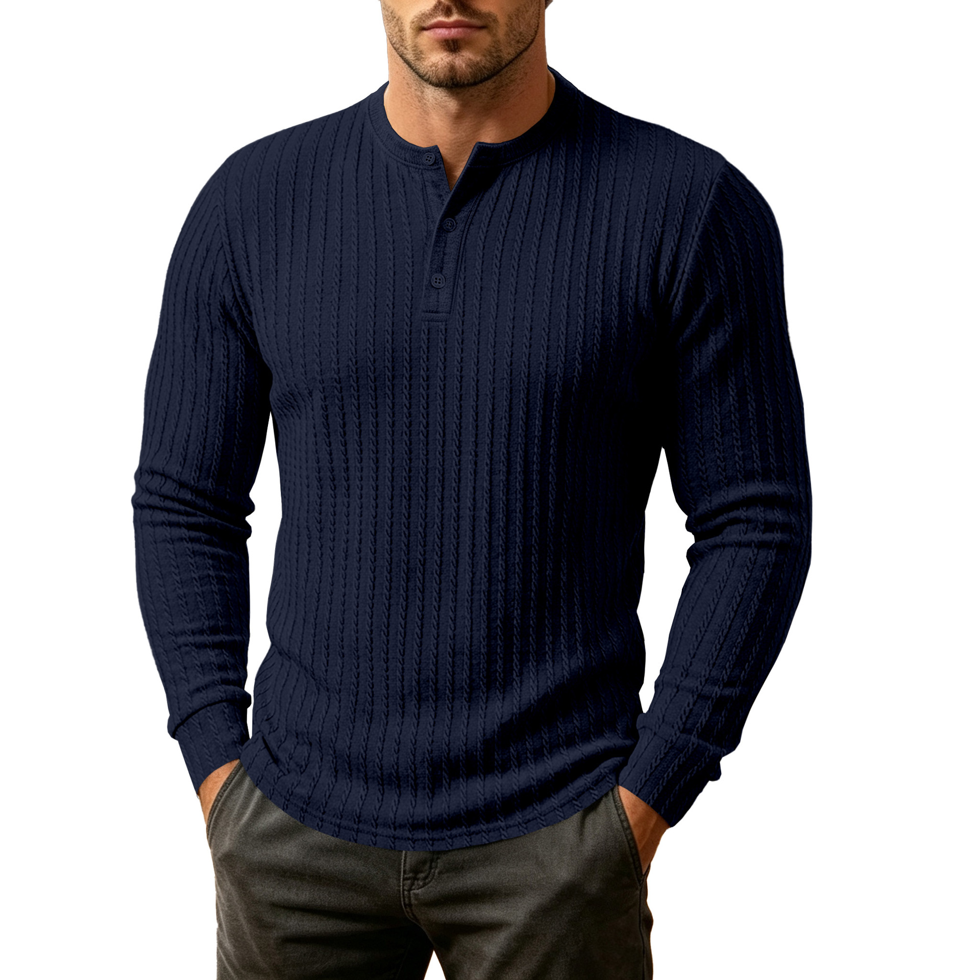 Clothes > Men's Clothing > Tops > Shirts  Men’s Loose-Fitting Long-Sleeved Knitted Shirt