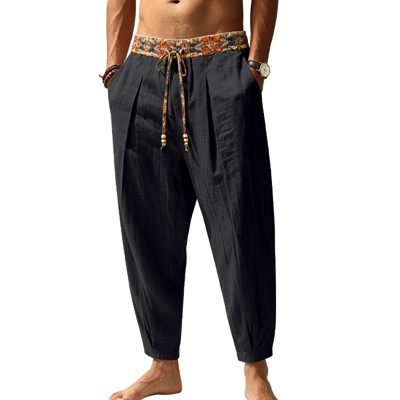 Clothes > Men's Clothing > Bottoms > Pants > Casual  Loose-fitting Straight-leg Linen Trousers for Men