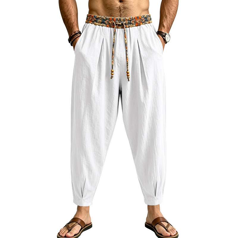 Clothes > Men's Clothing > Bottoms > Pants > Casual  Loose-fitting Straight-leg Linen Trousers for Men