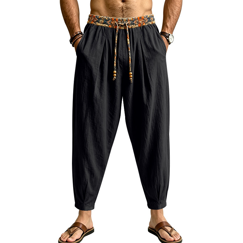 Clothes > Men's Clothing > Bottoms > Pants > Casual  Loose-fitting Straight-leg Linen Trousers for Men
