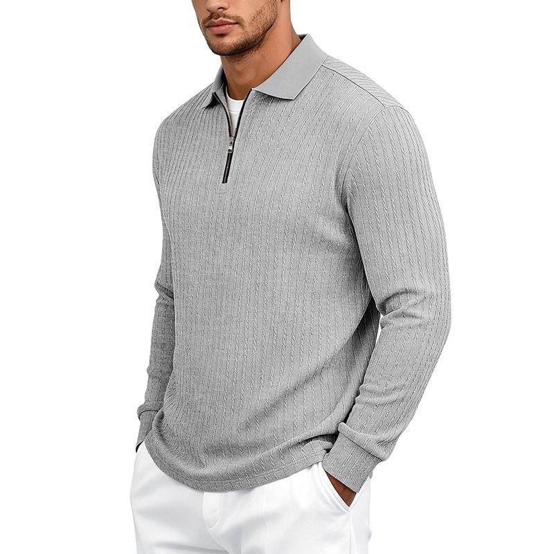 Clothes > Men's Clothing > Tops > Shirts  Autumn Men’s Checked Polo Shirt with a Lapel Collar, New Casual Style with a Zip Fastening and Long Sleeves