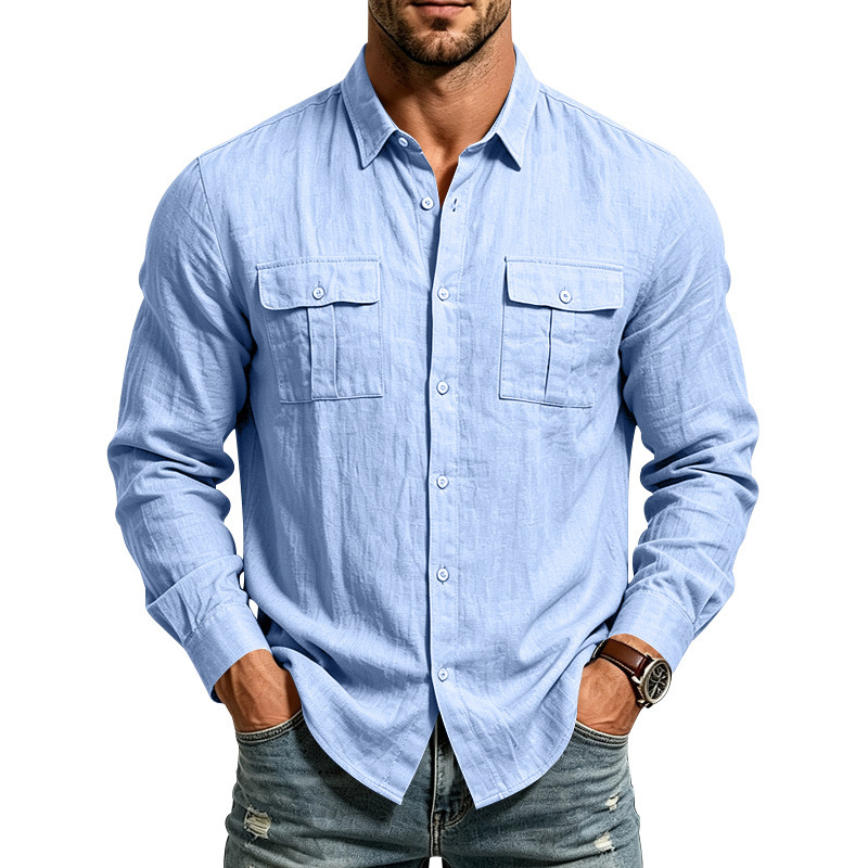 Clothes > Men's Clothing > Tops > Shirts Men’s Linen Shirt with a Clutch Collar and Long Sleeves in a ‘Spring-Autumn’ Style: Versatile and Breathable