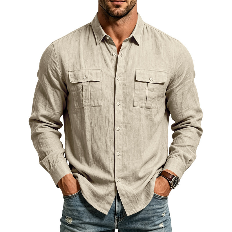 Clothes > Men's Clothing > Tops > Shirts Men’s Linen Shirt with a Clutch Collar and Long Sleeves in a ‘Spring-Autumn’ Style: Versatile and Breathable