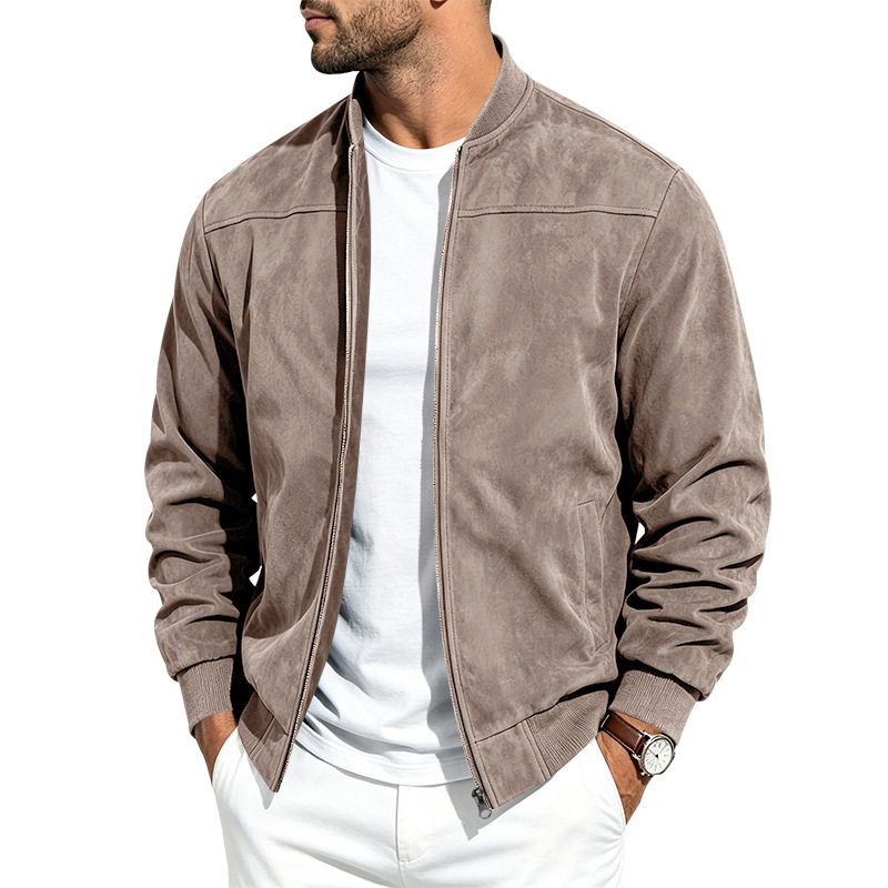 Clothes > Men's Clothing > Tops > Jackets & Coats New Men’s Autumn/Winter Versatile Casual Suede Jacket with Long Sleeves and a Zip Fastening for Active Leisure