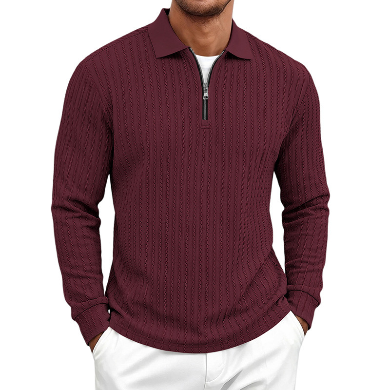 Clothes > Men's Clothing > Tops > Shirts  Autumn Men’s Checked Polo Shirt with a Lapel Collar, New Casual Style with a Zip Fastening and Long Sleeves