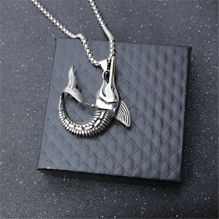 Fashion Accessories > Jewelry > Men Jewelry > Necklaces > Fashion Necklaces Punk Fish Shaped Necklace 60cm
