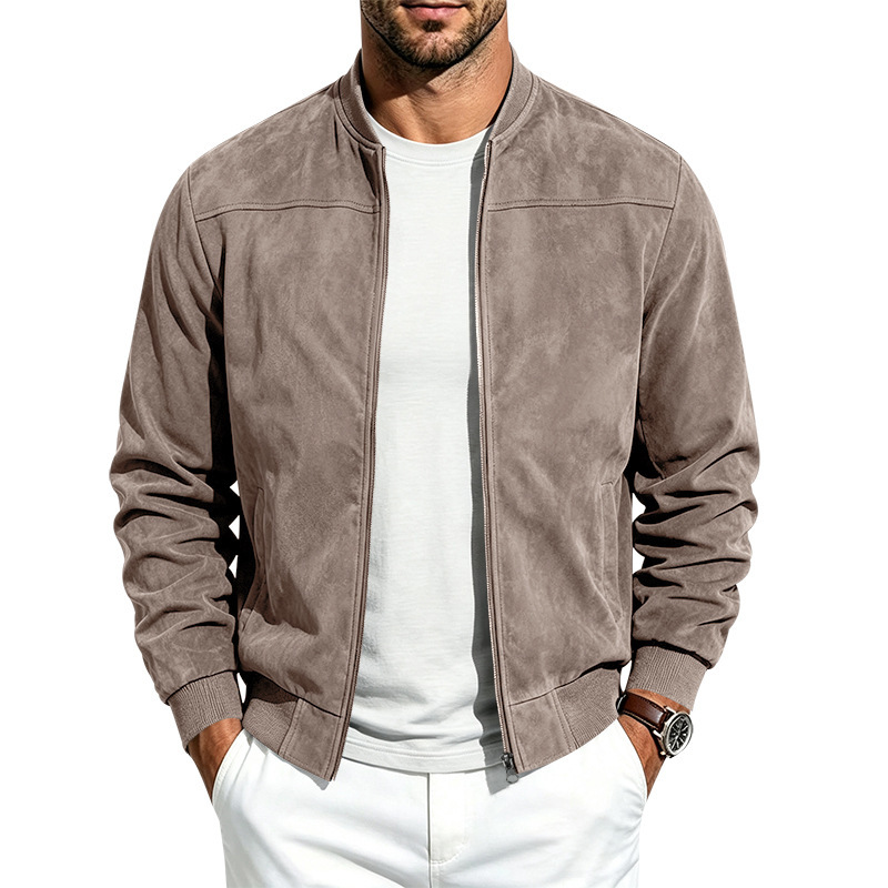 Clothes > Men's Clothing > Tops > Jackets & Coats New Men’s Autumn/Winter Versatile Casual Suede Jacket with Long Sleeves and a Zip Fastening for Active Leisure