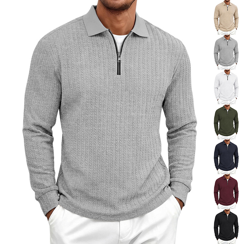 Clothes > Men's Clothing > Tops > Shirts  Autumn Men’s Checked Polo Shirt with a Lapel Collar, New Casual Style with a Zip Fastening and Long Sleeves