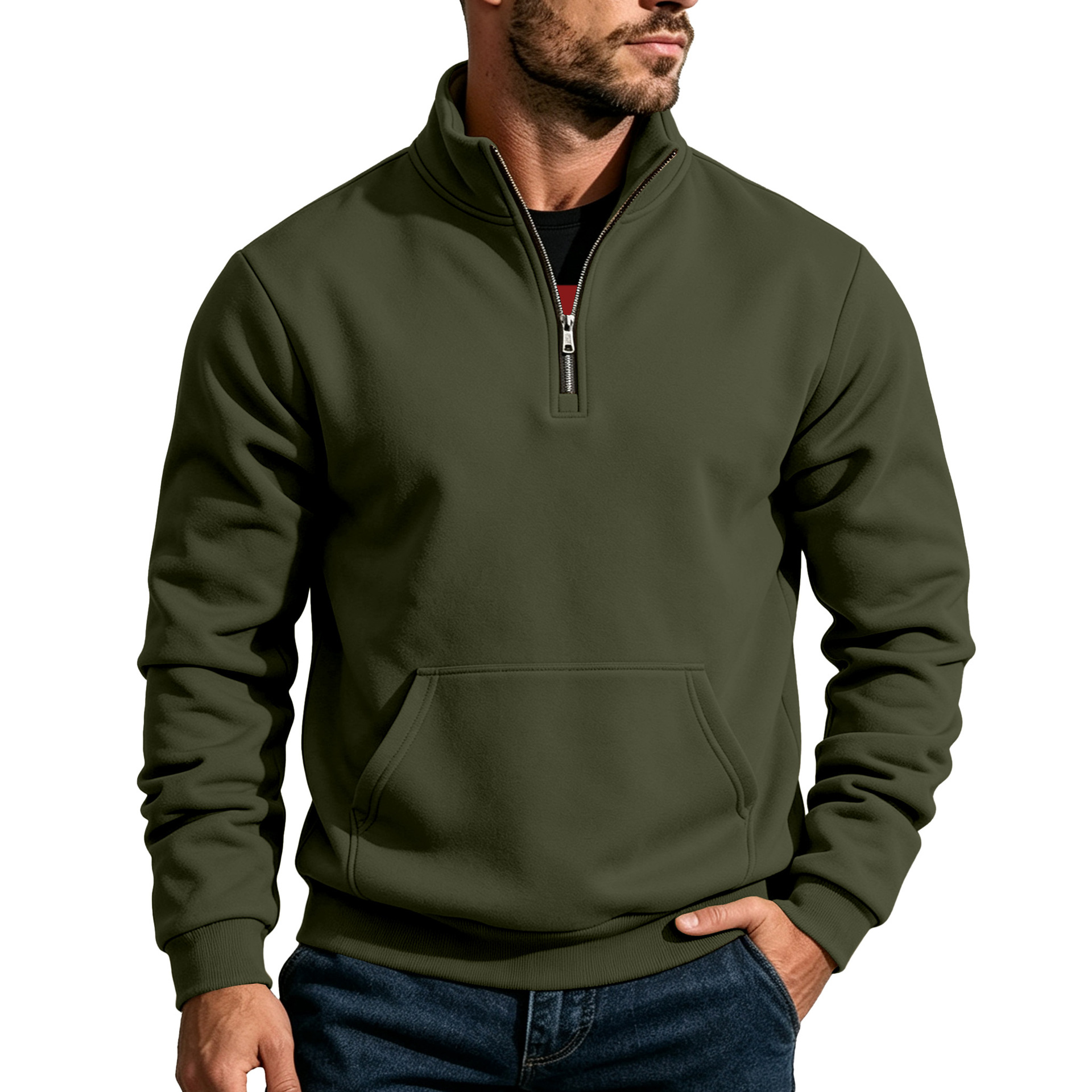 Clothes > Men's Clothing > Tops > Sweatshirts & Hoodies Men’s Autumn/Winter Relaxed-Fit Casual Hoodie with a High Collar and Insulated Long Sleeves