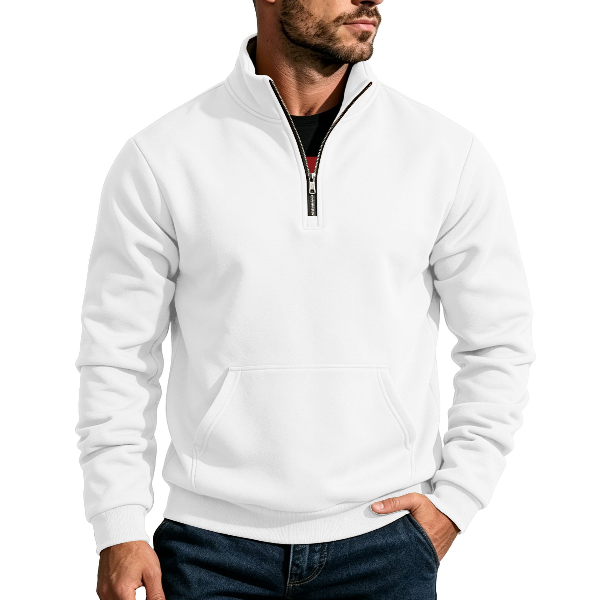 Clothes > Men's Clothing > Tops > Sweatshirts & Hoodies Men’s Autumn/Winter Relaxed-Fit Casual Hoodie with a High Collar and Insulated Long Sleeves