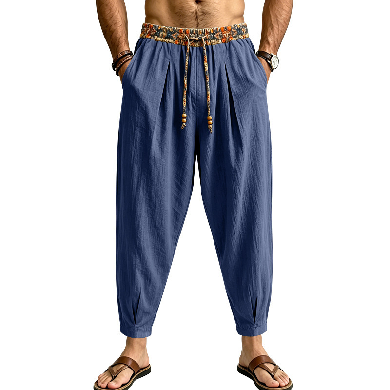 Clothes > Men's Clothing > Bottoms > Pants > Casual  Loose-fitting Straight-leg Linen Trousers for Men