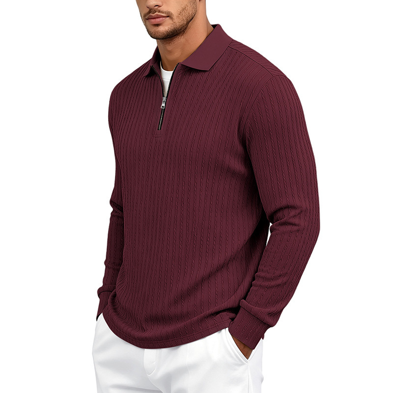 Clothes > Men's Clothing > Tops > Shirts  Autumn Men’s Checked Polo Shirt with a Lapel Collar, New Casual Style with a Zip Fastening and Long Sleeves