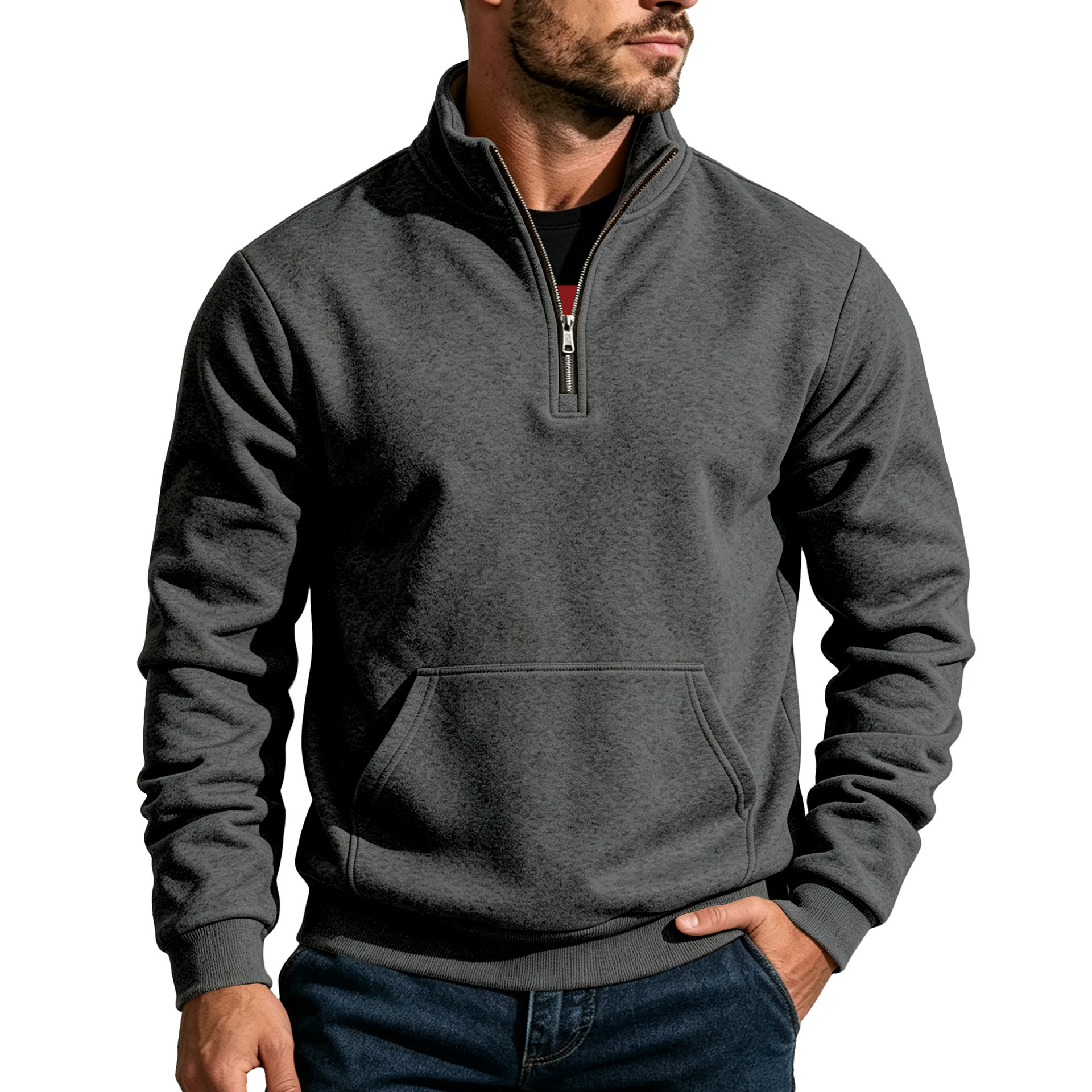 Clothes > Men's Clothing > Tops > Sweatshirts & Hoodies Men’s Autumn/Winter Relaxed-Fit Casual Hoodie with a High Collar and Insulated Long Sleeves