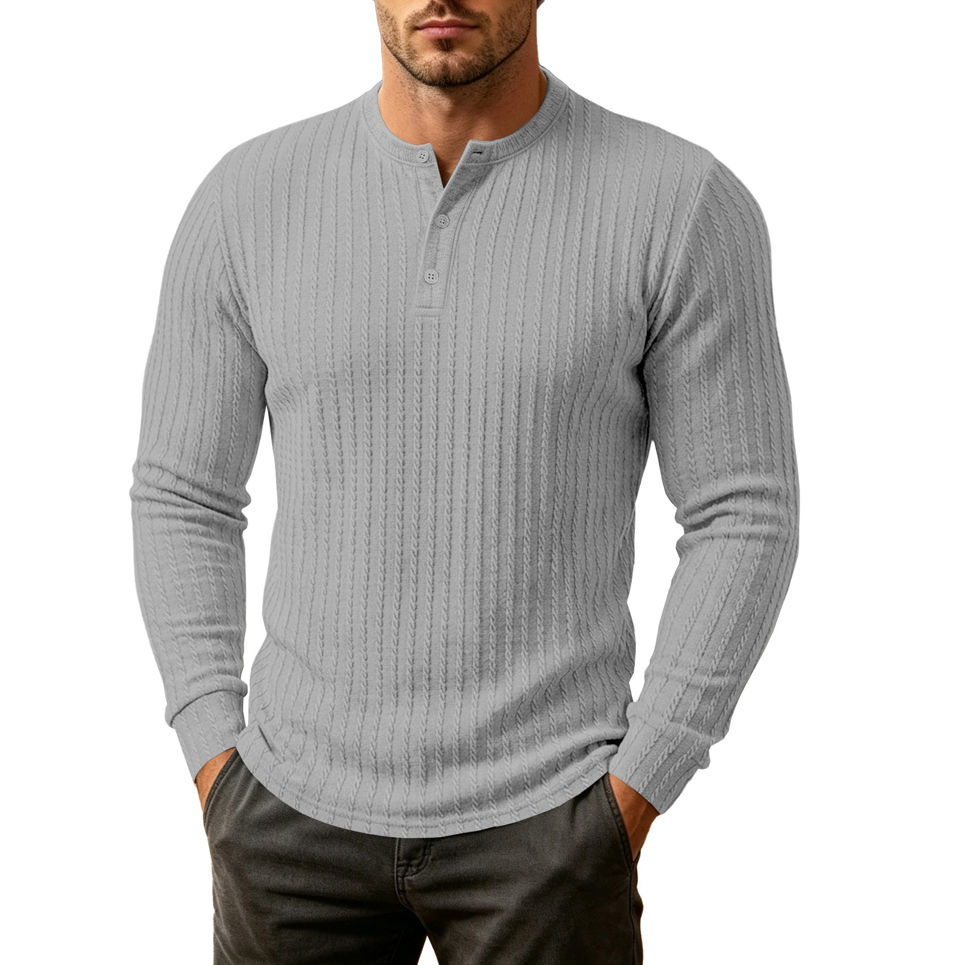 Clothes > Men's Clothing > Tops > Shirts  Men’s Loose-Fitting Long-Sleeved Knitted Shirt