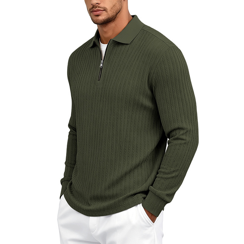 Clothes > Men's Clothing > Tops > Shirts  Autumn Men’s Checked Polo Shirt with a Lapel Collar, New Casual Style with a Zip Fastening and Long Sleeves