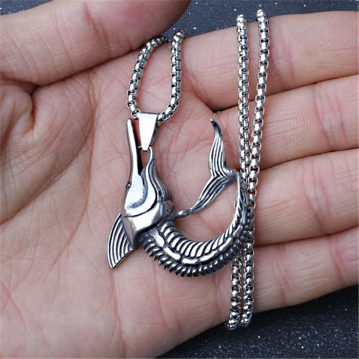 Fashion Accessories > Jewelry > Men Jewelry > Necklaces > Fashion Necklaces Punk Fish Shaped Necklace 60cm